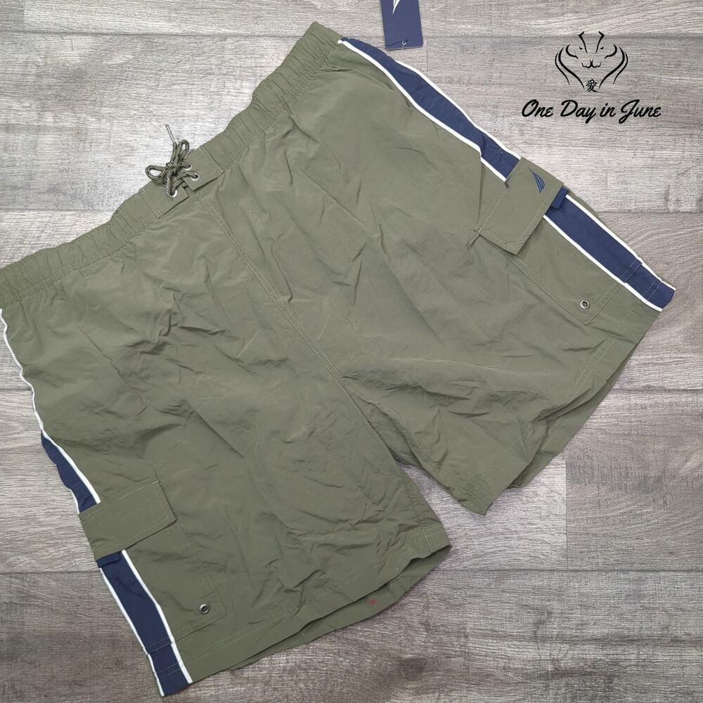 Nautica Colorblock Cargo Swim Trunks Olive Green Navy NWT $45 Size XXL
